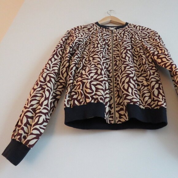 SOEUR Leaf Printed Cotton Bomber Chore Jacket Abstract Minimalist Sz 36 / US S - Picture 9 of 16